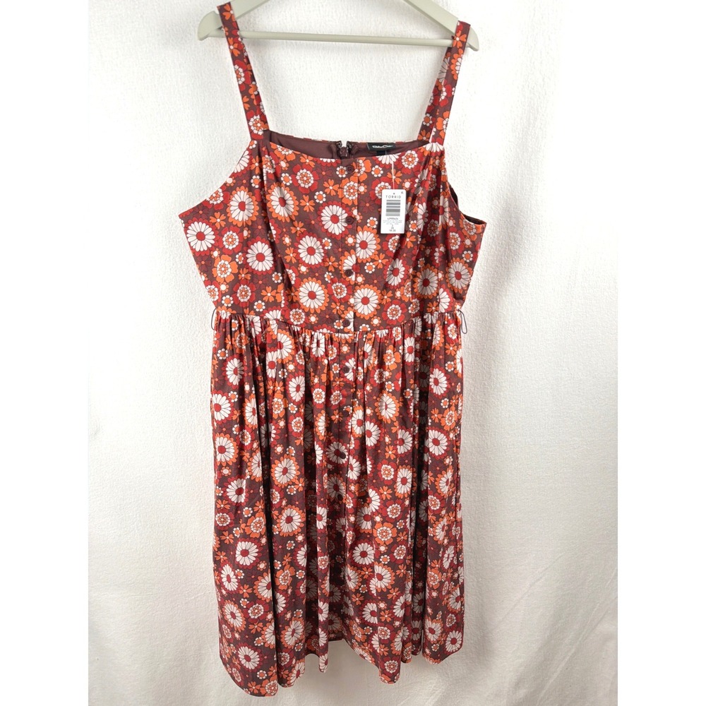Torrid Retro Chic Midi Dress 2X Betty Daisies Floral Rum Raisin Brown NO BELT